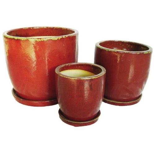 South China Glaze Indoor Egg Planter with Saucer Blood Red